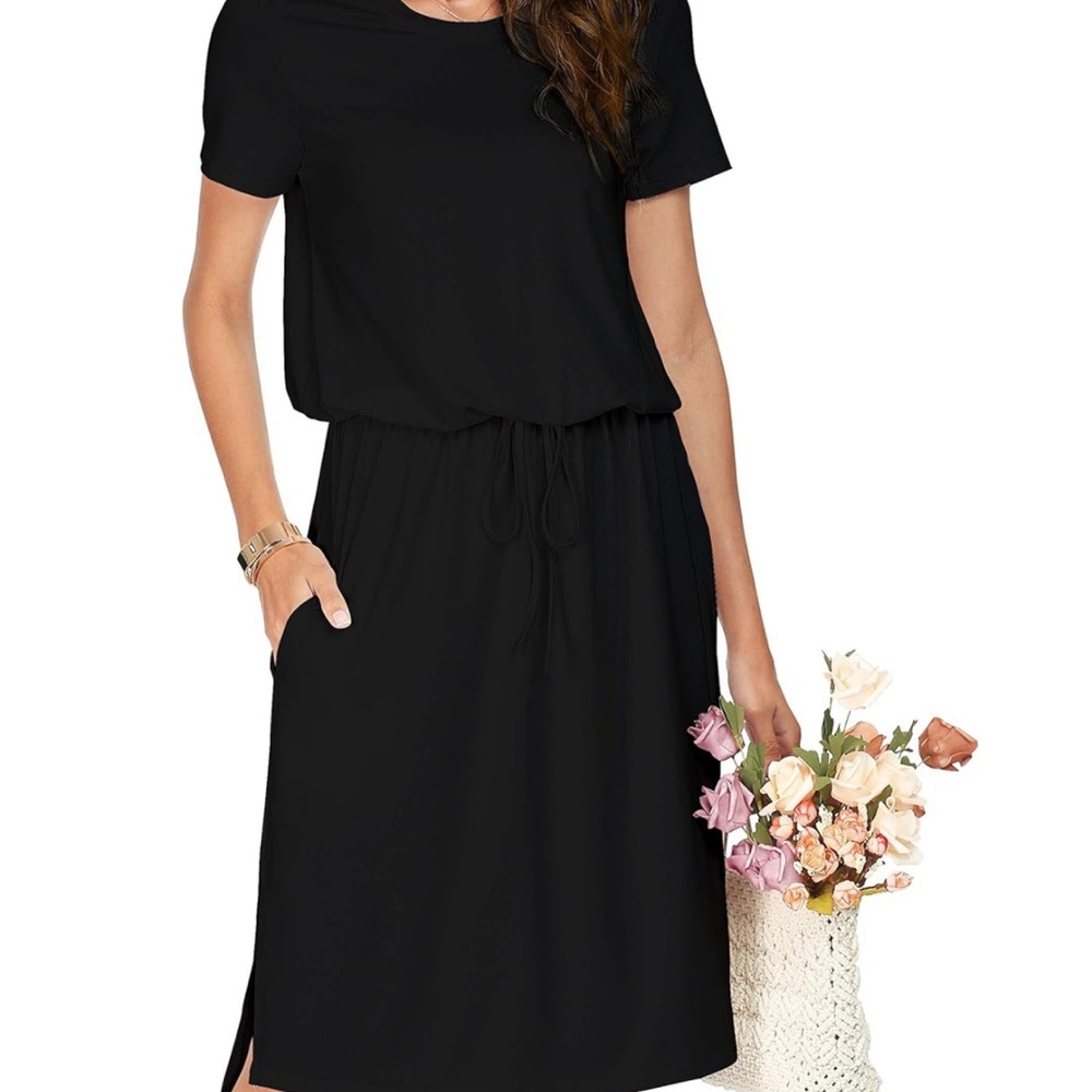 Simier Fariry Women Fall Long Sleeve Hide Belly Knee Casual Dress with Pockets